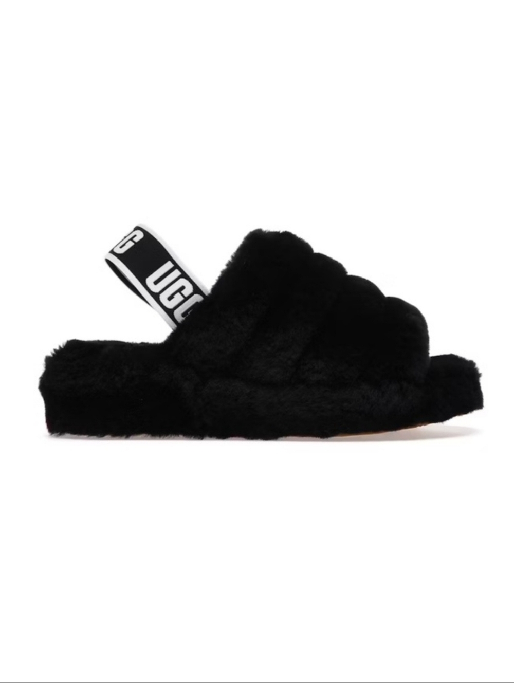 UGG Fluff Yeah Black Shearling Slide Slippers Women's Size 9